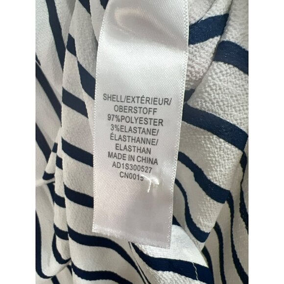 Adrianna Papell S V Neck Blouse Tunic Navy White Stripe Nautical Office Career W - Picture 4 of 7